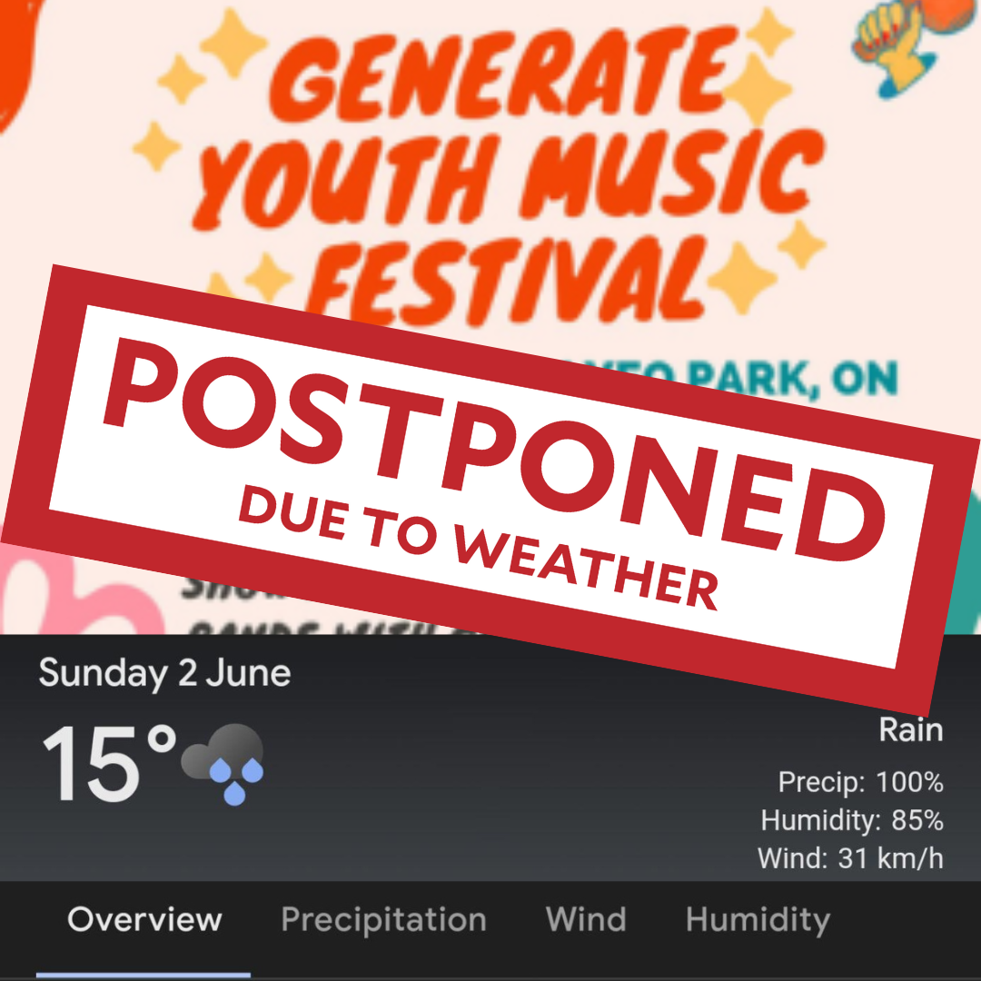 Due to weather GENERATE Music festival has been postponed until 4 August